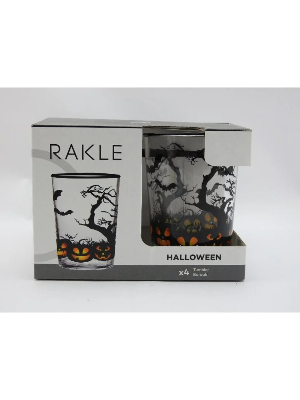 RAKLE Halloween Tumbler Glasses Set of 4 Pumpkins Bats Spooky Trees New